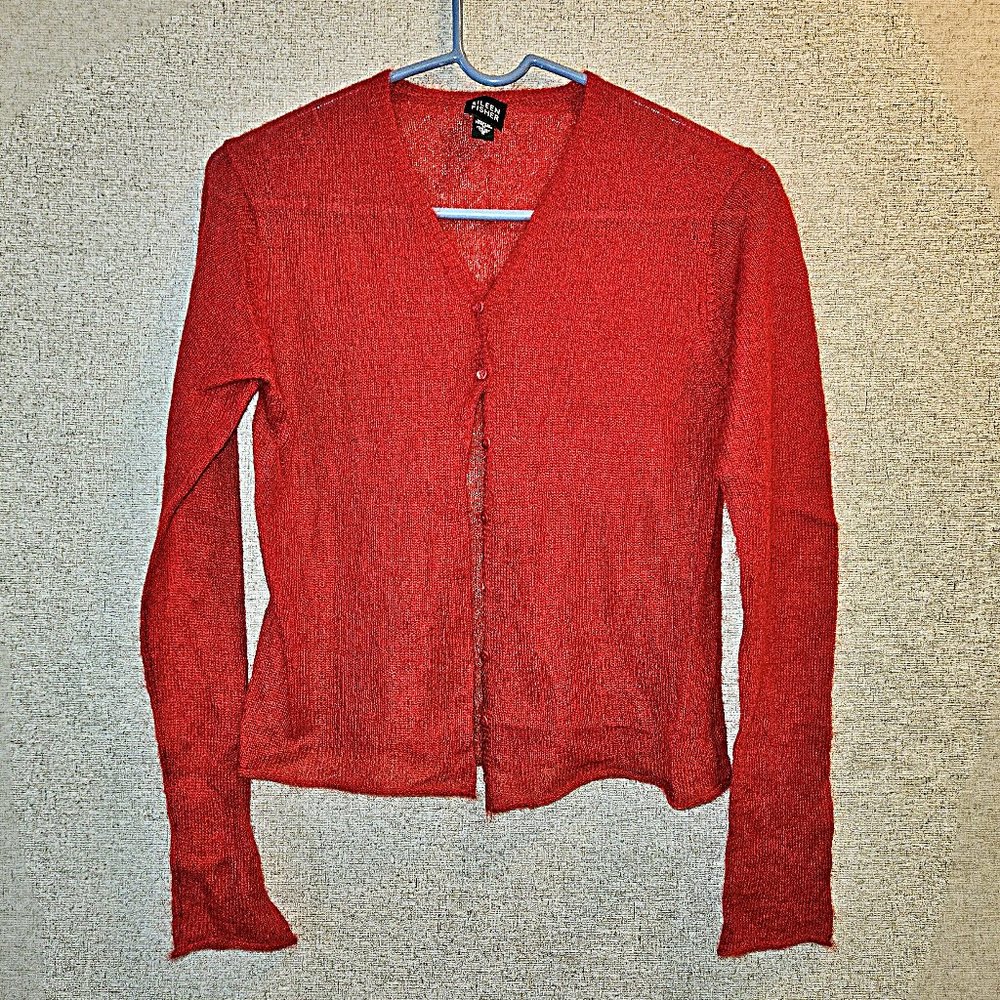 Eileen Fisher Italian Yarn Cardigan ~ Small ~ Lightweight V-Neck ~ Wine Red
